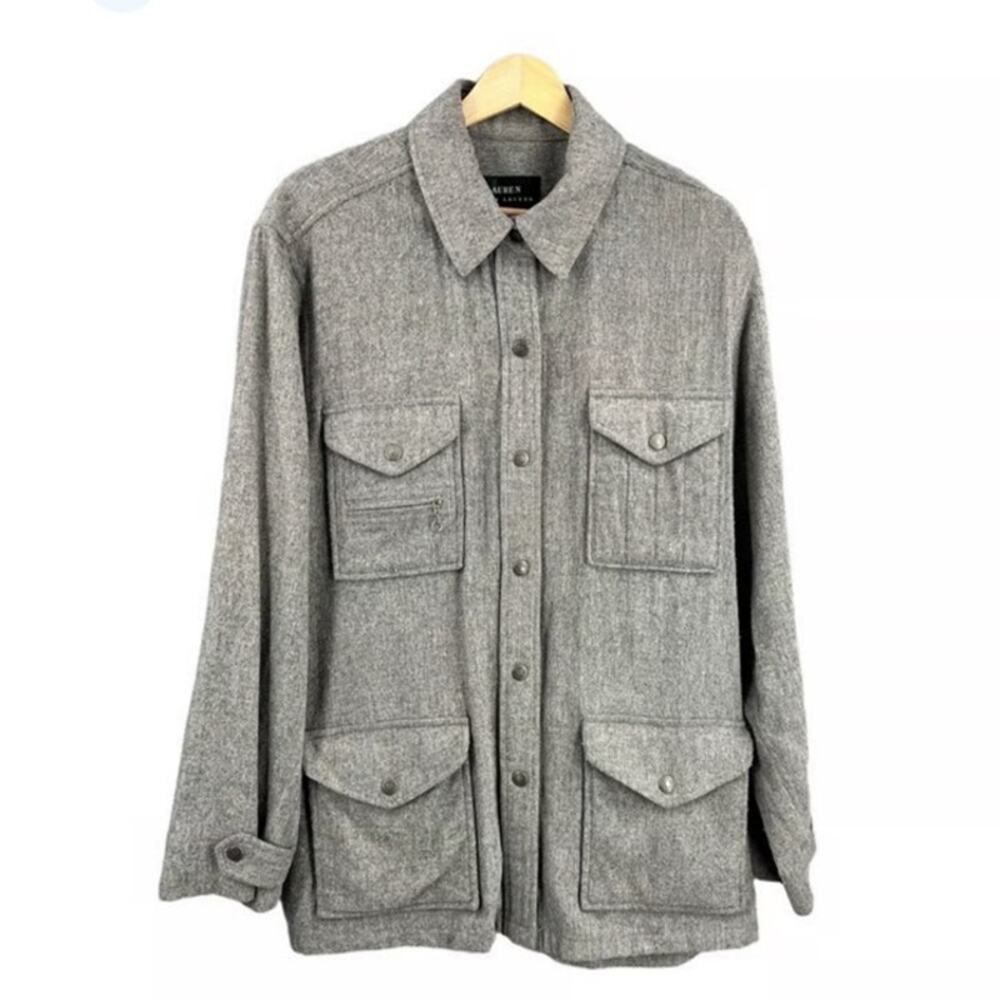 Lauren Ralph Lauren Gray Wool Blend Shirt/Jacket Snap Buttons Women's Medium